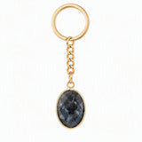 Oval Faceted Natural Crystal Gold Plated Keychain Multiple Stone Option Healing Stone Key Chain for Bag Decor