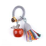 Handmade Craved Healing Chakra Crystal 20MM Natural Gemstone Apple Tassel Keychain Healing Crystal Bag Charm Key Ring