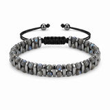 4mm Natural Gemstone Beaded Bracelet, Hematite Spacer Adjustable Macrame Drawstring Unisex Healing Crystal Wristband Multi‑Stone Choice Gift
