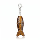 Hand Craved Gemstone Fish Charms Tag for Keychain Bag DIY Jewelry Pendants with Lobster Clasp Healing Stones