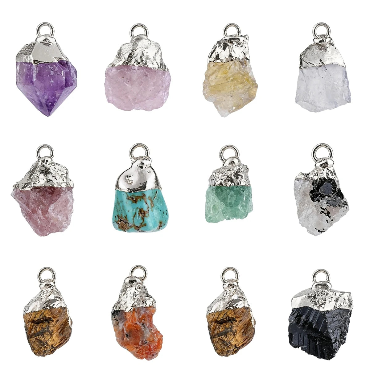 Natural Raw Crystal Gemstone Pendant Irregular Rough Stone Healing Quartz Charms Gold Plated Cap for DIY Jewelry Making