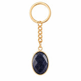 Oval Faceted Natural Crystal Gold Plated Keychain Multiple Stone Option Healing Stone Key Chain for Bag Decor
