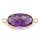 Faceted Oval Gemstone Connector Charms with Double Loops for Jewelry Making DIY Bracelet Necklace #SP2052