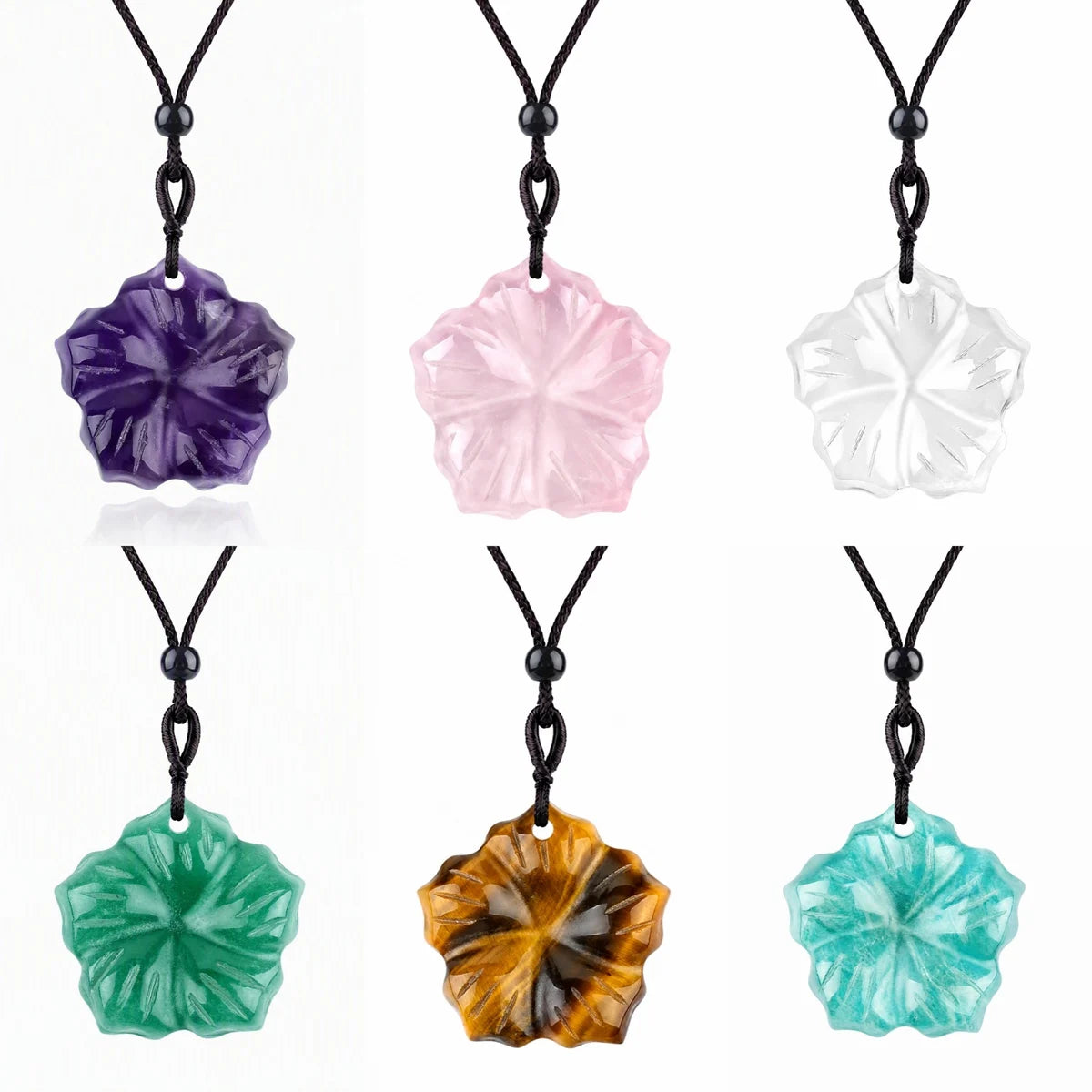 Fashion 20MM Hand Carved Flower Gemstone Necklace Natural Crystal Pendant With Adjustable Cord Birthday Holiday Souvenir Gift