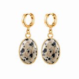 Gemstone Faceted Oval Gold Bezel Huggie Drop Earrings Gold Plated Stainless Steel Crystal Dangle Earrings Jewelry
