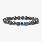 8mm Natural Round Gemstone Evil Eye Stretch Bracelet, Elastic Cord Protection Crystal Beaded Wristband Unisex Multi‑Stone Choice Spiritual Gift #SB3143