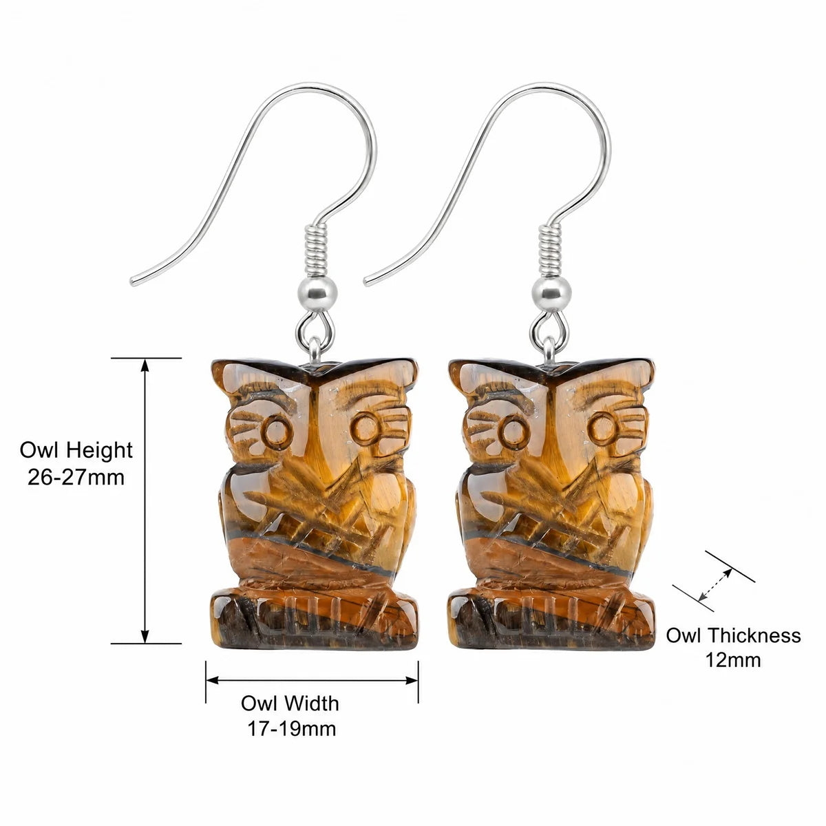 Hand Carved Crystal Owl Pendant Dangle Earrings for Women Men 25MM Animal Fashion Drop Ear Jewelry #PE2329