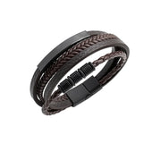 Men Punk Multilayer Braided Leather Bracelet Stainless Steel Magnetic Clasp Male Wristband Fashion Jewelry