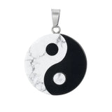 Yin Yang Necklace Natural Howlite Obsidian Tai Chi Pendant Zen Balance Amulet 25mm Fengshui Ornament for Decoration & Jewelry