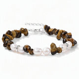 Handmade Healing Crystal Chip Bracelet Freshwater Pearl Beads Silver Extension Chain Women Fashion Stackable Bracelet #SB3136