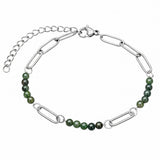 Stainless Steel Paperclip Chain Bracelet 4mm Natural Gemstone Bead Adjustable Dainty Layering Bracelet for Women #SB3161