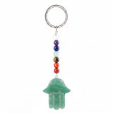 7 Chakra Stone Beads Chain Carved Gemstone Hamsa Hand Keychain Energy Balancing Healing Crystal Bag Charm of Fatima Key Ring  KC0671
