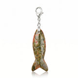 Hand Craved Gemstone Fish Charms Tag for Keychain Bag DIY Jewelry Pendants with Lobster Clasp Healing Stones