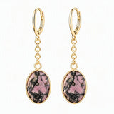 Stainless Steel Leverback Dangle Earrings Gold Plated Oval Faceted Natural Gemstone Drop Earrings Women Crystal Jewelry