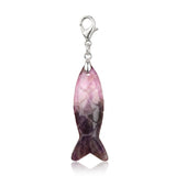Hand Craved Gemstone Fish Charms Tag for Keychain Bag DIY Jewelry Pendants with Lobster Clasp Healing Stones