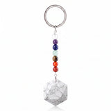 22mm Faceted Hexagon Natural Stone Keychain with 7 Chakra Beads Healing Crystal Bag Charm Ring Gift