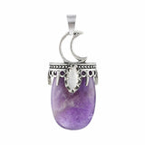 Natural Stone Pendants for Jewelry Making 22x45mm Crescent Moon Gemstone Charm Vintage Frame for DIY Crafts #SP2055