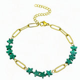 Natural Stone Star Bead Bracelet Stainless Steel Paperclip Link Chain Adjustable Layering Wrist Bracelets for Female #SB3162