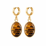 Gemstone Faceted Oval Gold Bezel Huggie Drop Earrings Gold Plated Stainless Steel Crystal Dangle Earrings Jewelry