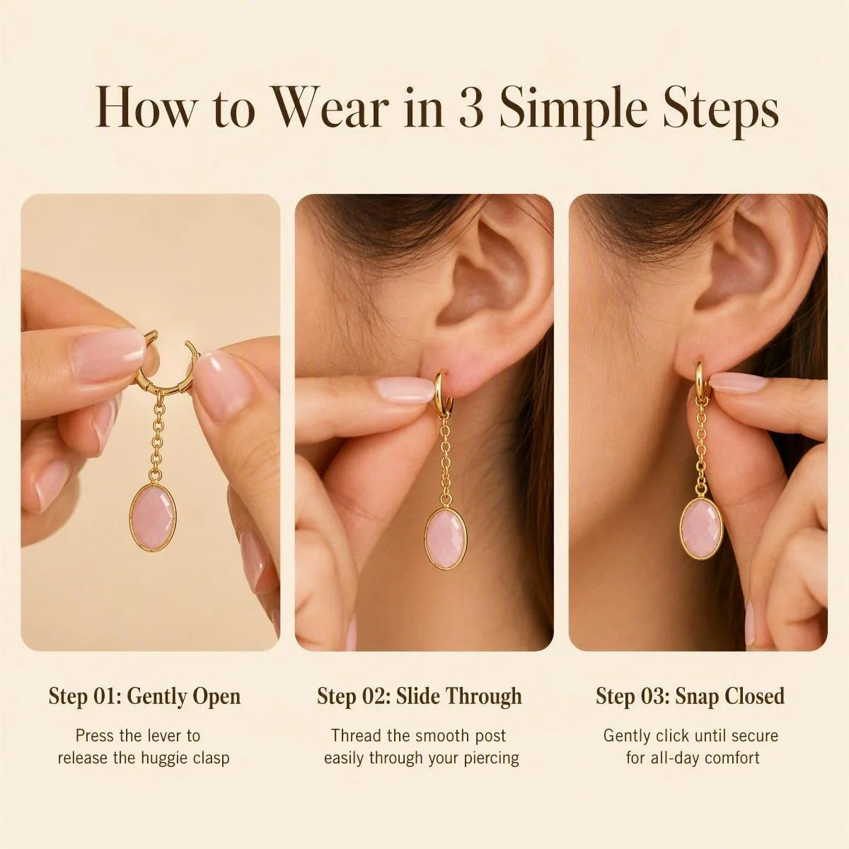 Stainless Steel Leverback Dangle Earrings Gold Plated Oval Faceted Natural Gemstone Drop Earrings Women Crystal Jewelry