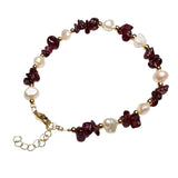 Natural Freshwater Pearl & Stone Bracelet Irregular Chip Crushed Stone Gold Plated Adjustable Chain Bracelet for Women #SB3157
