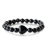 Gemstone Heart Charm Bracelet - 8mm Healing Crystal Beads