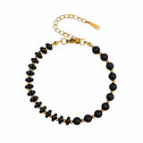 6MM Heishi Disc Spacer Round Bead Matte Onyx Gemstone Bracelet Gold Chain Adjustable #SB3145