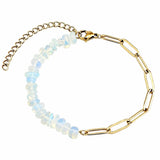 Natural Crystal Chip Beaded Bracelet Stainless Steel Paperclip Link Chain Adjustable Healing Gemstone Jewelry for Women #SB3165