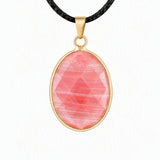 Gemstone Faceted Oval Gold Bezel Pendant Black Wax Rope Necklace Gift Multiple Stone Options Healing Crystal Necklace