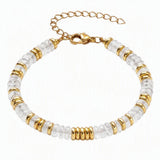 Natural Heishi Disc Stone Bead Bracelet Gold Spacer Beads Adjustable Chain Healing Gemstone Handmade Jewelry For Women #SB3139