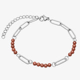 Stainless Steel Paperclip Chain Bracelet 4mm Natural Gemstone Bead Adjustable Dainty Layering Bracelet for Women #SB3161