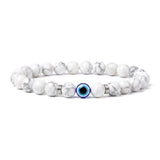 8mm Natural Round Gemstone Evil Eye Stretch Bracelet, Elastic Cord Protection Crystal Beaded Wristband Unisex Multi‑Stone Choice Spiritual Gift #SB3143