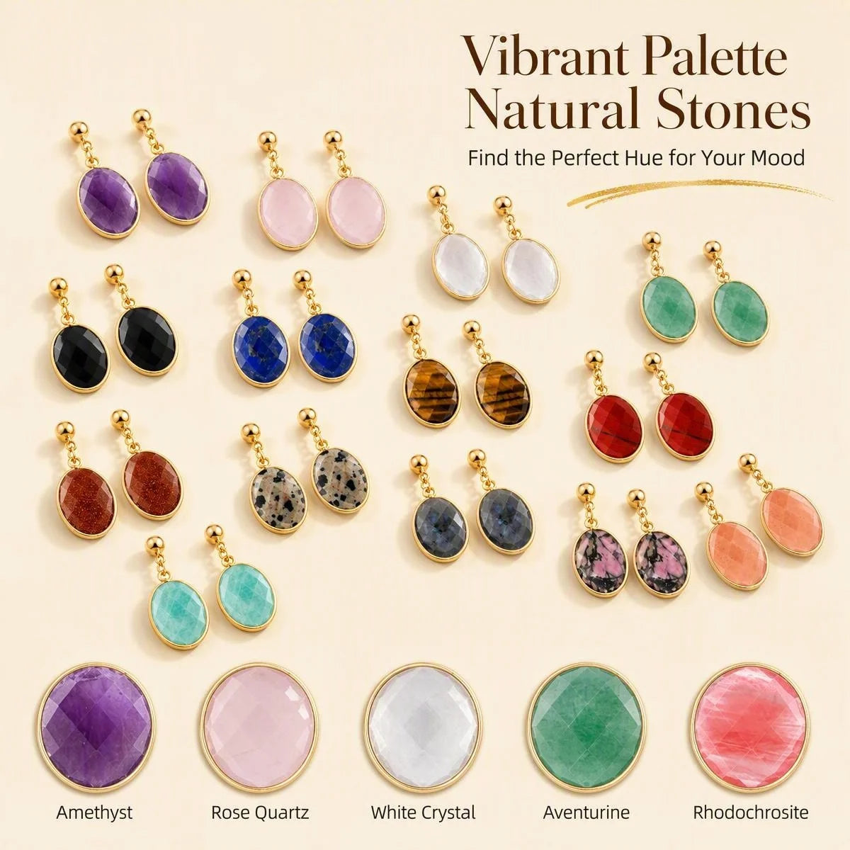 Gemstone Faceted Oval Gold Bezel Stud Dangle Stainless Steel Earrings Gold Plated Crystal Drop Earrings Jewelry Gift
