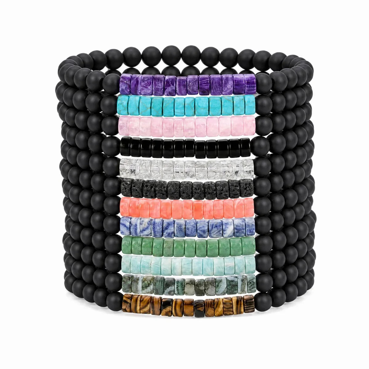 Matte Black Onyx 4mm Round Bead Bracelet Heishi Spacer Stone Bead Unisex Elastic Stackable Healing Crystal Wrist Jewelry #SB3156