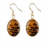 Natural Gemstone Faceted Oval Gold Bezel Fish Hook Dangle Earrings Gold Plated Crystal Drop Earrings Women Jewelry Gift