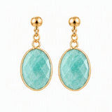 Gemstone Faceted Oval Gold Bezel Stud Dangle Stainless Steel Earrings Gold Plated Crystal Drop Earrings Jewelry Gift