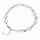 Natural Freshwater Pearl & Stone Bracelet Irregular Gemstone Chip Bead Silver Plated Adjustable Chain Bracelet for Women Gift