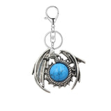 Vintage Silver Dragon Medallion Keychain, Genuine Healing Stone Chakra Amulet Keyring, Mythical Protection Car Key Holder Accessory