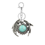 Vintage Silver Dragon Medallion Keychain, Genuine Healing Stone Chakra Amulet Keyring, Mythical Protection Car Key Holder Accessory
