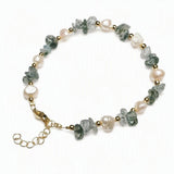 Natural Freshwater Pearl & Stone Bracelet Irregular Chip Crushed Stone Gold Plated Adjustable Chain Bracelet for Women #SB3157