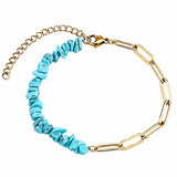 Natural Crystal Chip Beaded Bracelet Stainless Steel Paperclip Link Chain Adjustable Healing Gemstone Jewelry for Women #SB3165