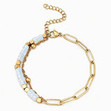 4mm Natural Stone Heishi Bead Bracelet Gold Stainless Steel Paperclip Chain Adjustable Multi-Color Gemstone Layering Jewelry #SB3163