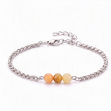 Natural Healing Crystal 3 Beads Bracelet Stainless Steel Wheat Chain Adjustable Unisex Gemstone Wrist Bracelets for Men Women #SB3155