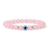 8mm Natural Round Gemstone Evil Eye Stretch Bracelet, Elastic Cord Protection Crystal Beaded Wristband Unisex Multi‑Stone Choice Spiritual Gift #SB3143