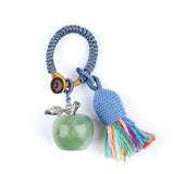 Handmade Craved Healing Chakra Crystal 20MM Natural Gemstone Apple Tassel Keychain Healing Crystal Bag Charm Key Ring