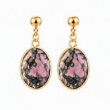 Gemstone Faceted Oval Gold Bezel Stud Dangle Stainless Steel Earrings Gold Plated Crystal Drop Earrings Jewelry Gift