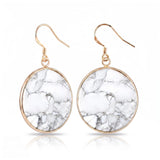 Natural Stone Round Dangle Earrings 30mm Gemstone Crystal Drop Jewelry Gold Plated Hooks #PE2060