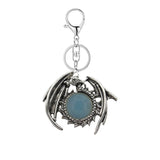Vintage Silver Dragon Medallion Keychain, Genuine Healing Stone Chakra Amulet Keyring, Mythical Protection Car Key Holder Accessory