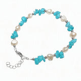 Natural Freshwater Pearl & Stone Bracelet Irregular Gemstone Chip Bead Silver Plated Adjustable Chain Bracelet for Women Gift
