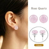 12mm Healing Crystal Round Dome Stone Stud Earrings for Daily Energy & Style